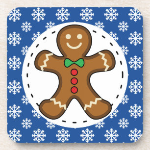 Dessous-de-verre Gingerbread Man on Blue White Snowflakes Pattern
