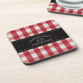 Dessous-de-verre Gingham Rouge Campagnard Rustique Tableau Noir (Côté gauche)