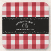 Dessous-de-verre Gingham Rouge Campagnard Rustique Tableau Noir (Devant)