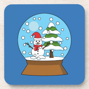 Dessous-de-verre Globe de neige avec Snowman et Pine Tree
