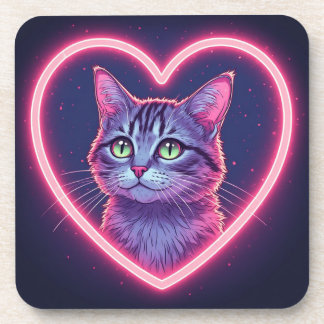 Dessous-de-verre Glowing Kitty Love Art | Romantic Pet Lover Gift