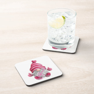 Dessous-de-verre Gnome habillé en rose avec guitare sur un