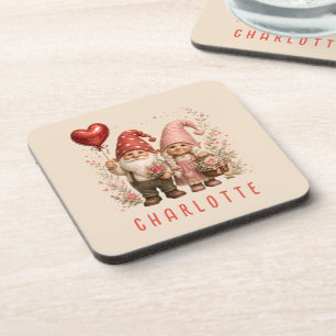 Dessous-de-verre Gnomes de la Saint-Valentin personnalisés floraux