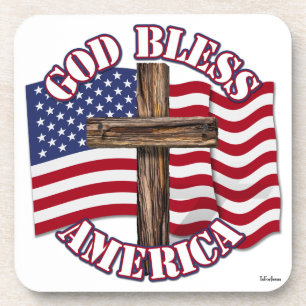 Dessous-de-verre God Bless American with USA Flag & Cross