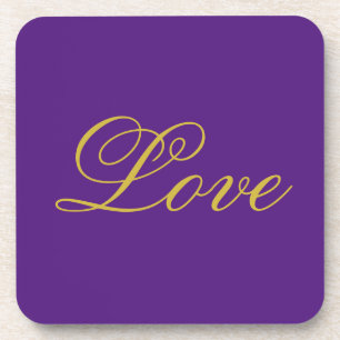 Dessous-de-verre Gold Color Script Love Purple Mariage Calligraphie