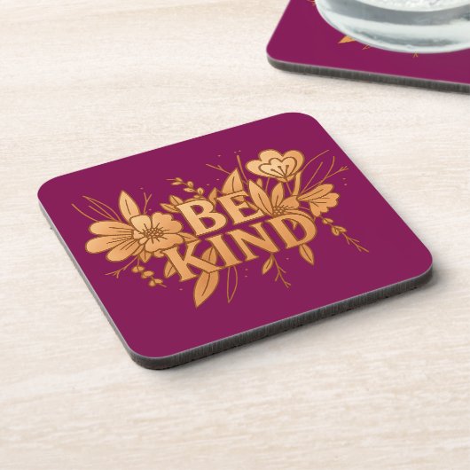 Dessous-de-verre Gold Floral “Be Kind” Coaster Set – 6 Hard Plastic (Côté gauche)