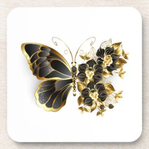 Dessous-de-verre Gold flower Butterfly with Black Orchid