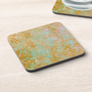 Dessous-de-verre Gold & Turquoise Blue Patina Encre d'alcool Abstra