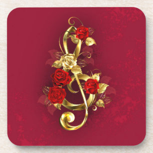 Dessous-de-verre Golden Treble Clef avec fleurs Roses