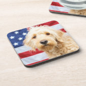 Dessous-de-verre Goldendoodle avec drapeau américain (Côté gauche)