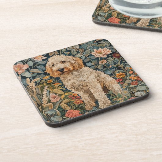 Dessous-de-verre Goldendoodle Chien dans William Morris Style Garde (Côté gauche)