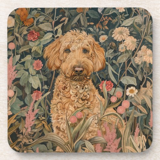 Dessous-de-verre Goldendoodle Chiot dans William Morris Style Garde (Devant)
