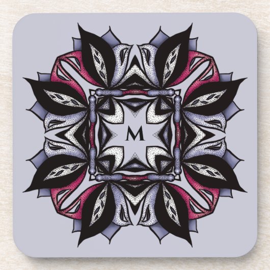 Dessous-de-verre Goth Monogramme noir violet gothique Mandala (Devant)