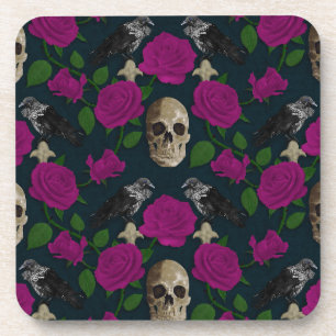 Dessous-de-verre Gothique foncé Grungy Vins Roses Corbeau crâne ros
