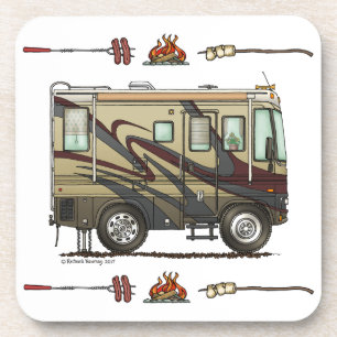 Dessous-de-verre Grand rv car Motorhome (rouge foncé) mignon du
