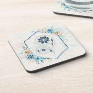 Dessous-de-verre Graphique floral bleu et Turquoise, "Revitalisant 