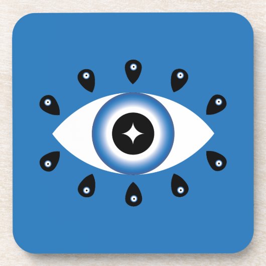 Dessous-de-verre Grec Mal Oeil Bleu Noir Blanc (Devant)