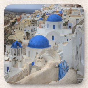 Dessous-de-verre Grèce, Santorin. Clocher et dômes bleus de 3