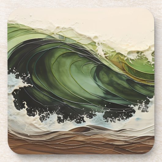Dessous-de-verre Green Turquoise Wave Beach Ocean Peinture (Devant)