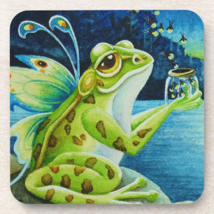 Dessous-de-verre Grenouille et lucioles de fée de Whimsical Aquarel