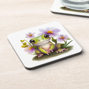 Dessous-de-verre Grenouille mignonne en fleurs
