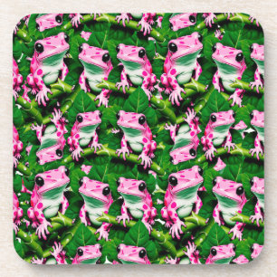 Dessous-de-verre Grenouille Rose Sur La Feuille Verte Motif Design