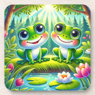 Dessous-de-verre Grenouilles de dessin animé adorables assises sur