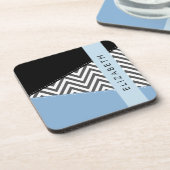 Dessous-de-verre Grey Zigzag, Grey Chevron, Bleu, Votre Nom (Côté gauche)