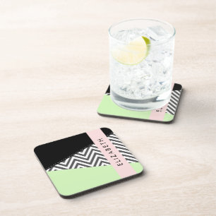 Dessous-de-verre Grey Zigzag, Grey Chevron, Mint, Votre Nom
