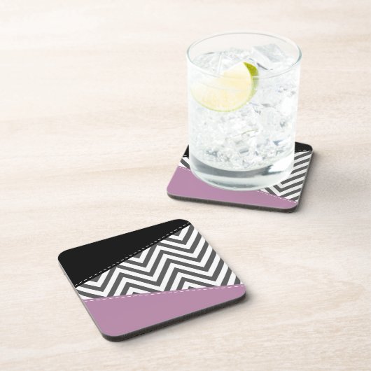 Dessous-de-verre Gris Zigzag, Gris Chevron, Motif Zigzag, Violet (Côté Droit)