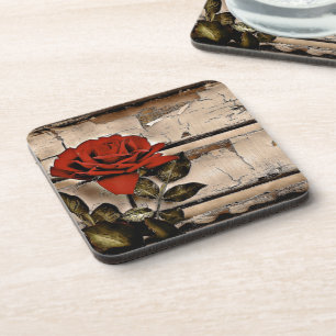 Dessous-de-verre Grunge Distressed Barne Bois Rustique Rose rouge