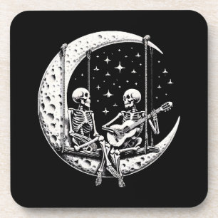 Dessous-de-verre Guitare de lune de couple de squelettes