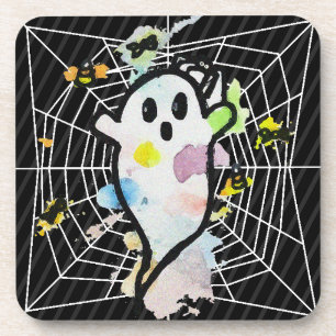 Dessous-de-verre Halloween Aquarelle Ghost Spider Web