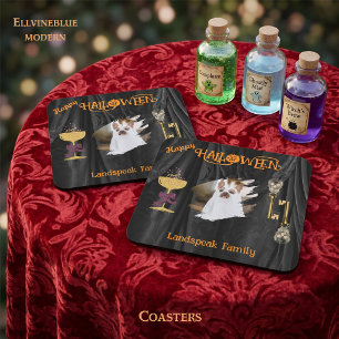 Dessous-de-verre Halloween Crânes en Or & Champagne & Photo
