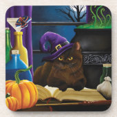 Dessous-de-verre Halloween sorcière chat violet magie (Devant)