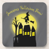 Dessous-de-verre Halloween Sorcière Volante Clair de Lune Effrayant (Devant)