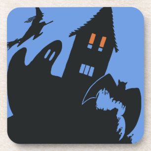 Dessous-de-verre Halloween vintage, maison hantée effrayante et sor