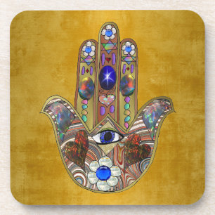 Dessous-de-verre Hamsa Cœurs Fleurs Opale Art sur Or
