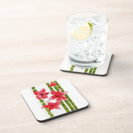 DESSOUS-DE-VERRE HAND DRAWN POINSETTA COASTER (Côté Droit)