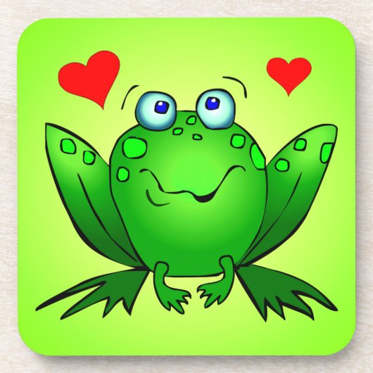 Dessous-de-verre Happy Green Cartoon Frog Love Hearts (Devant)