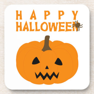 Dessous-de-verre Happy Halloween Texte et Pumkin on White
