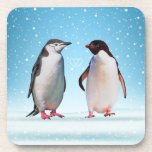 Dessous-de-verre Happy Penguin Couple and Hearts<br><div class="desc">Happy penguin couple and hearts on light blue.</div>