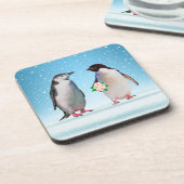 Dessous-de-verre Happy Penguin Couple, One Holding Flowers (Côté gauche)