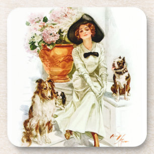 Dessous-de-verre Harrison Fisher : Femme avec trois chiens
