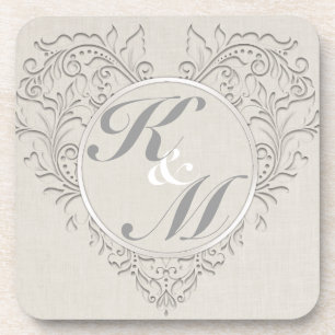 Dessous-de-verre HeartyChic Lin naturel Damask Coeur