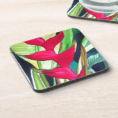 Dessous-de-verre Heliconia Lobster Claw fleur d'aquarelle tropicale (Côté gauche)