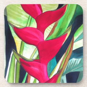 Dessous-de-verre Heliconia Lobster Claw fleur d'aquarelle tropicale