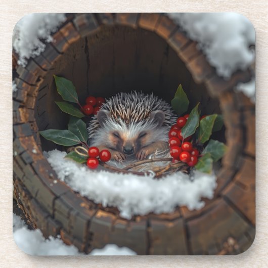 Dessous-de-verre Hérisson mignon bonheur d'hiver (Devant)