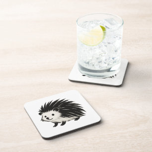 Dessous-de-verre Hérisson minimaliste - Design animal d'encre noire