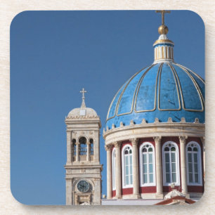 Dessous-de-verre Hermoupolis, île de Syros, Grèce. Dôme bleu de